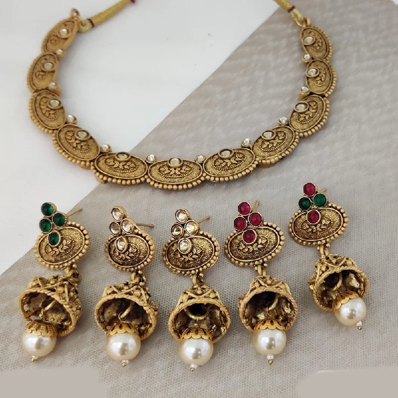 Art Deco Necklaces-Rani Sati Jewels Gold Plated Pota Stone Necklace Set