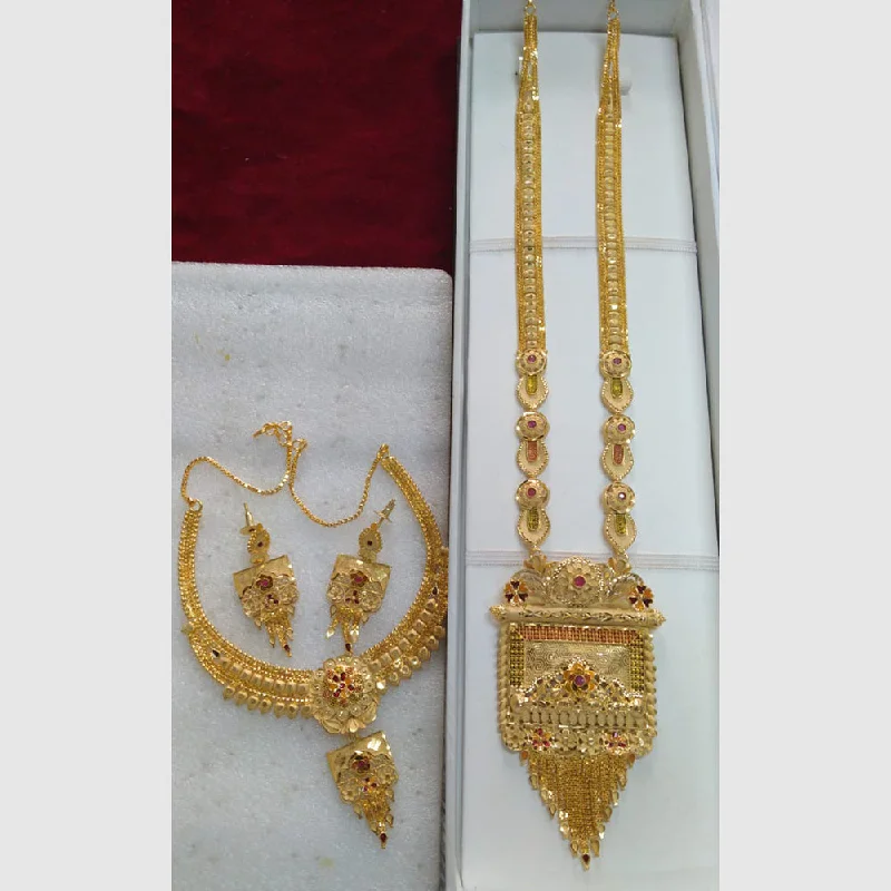 Simple Gemstone Choker Necklaces-Pari Art Jewellery Forming Gold Combo Necklace Set