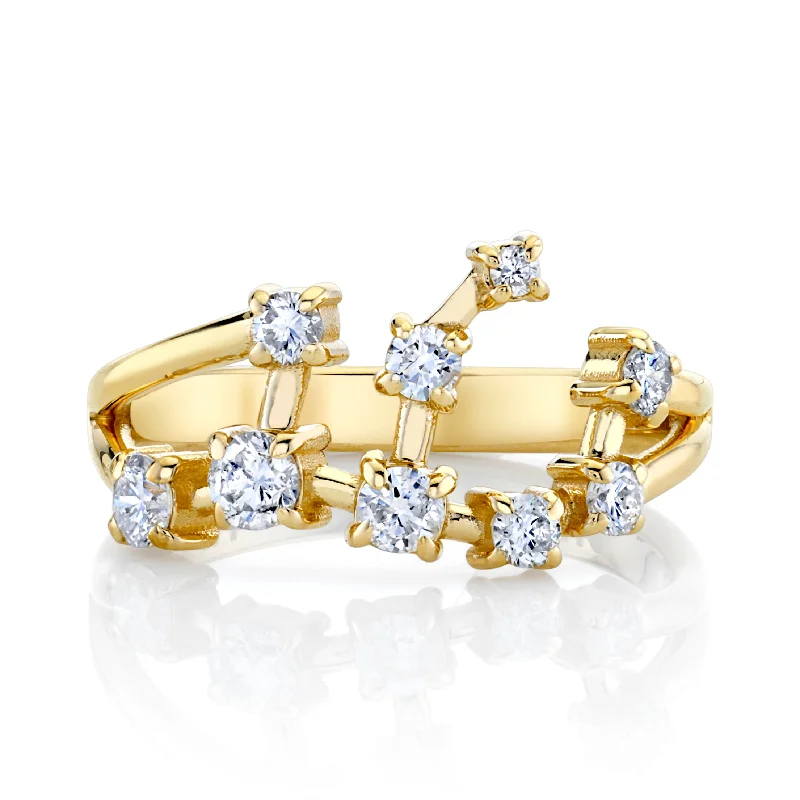 Unique Gold Engagement Rings-18k Prong Set Virgo Constellation Ring | Ready to Ship