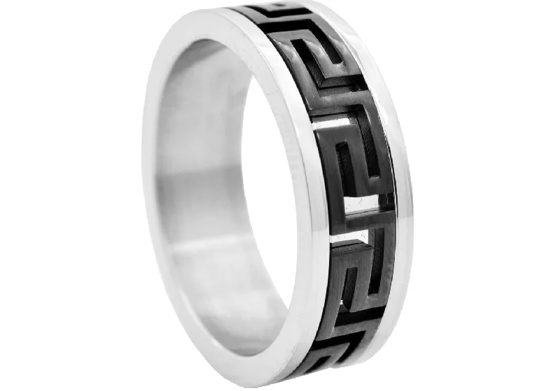 Matching Promise Rings-Mens Two Tone Black Stainless Steel Band