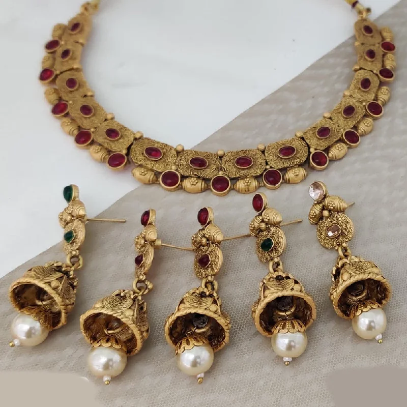 Nature-Inspired Necklaces-Rani Sati Jewels Gold Plated Pota Stone Necklace Set