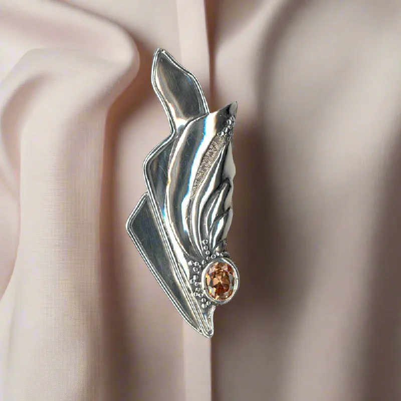 Luxury Crystal Brooch-Greek Traditional Brooch in sterling silver with zircon (K-16)