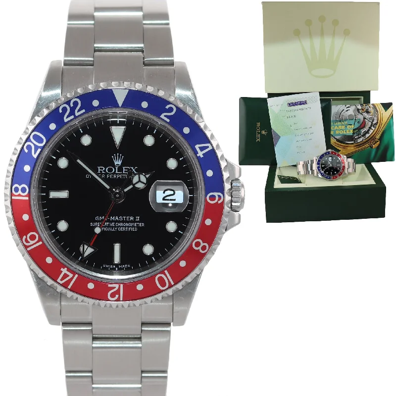 High-End Mechanical Watches-2004 PAPERS Rolex GMT-Master 2 Pepsi Blue Red Steel 16710 40mm NO HOLES Watch