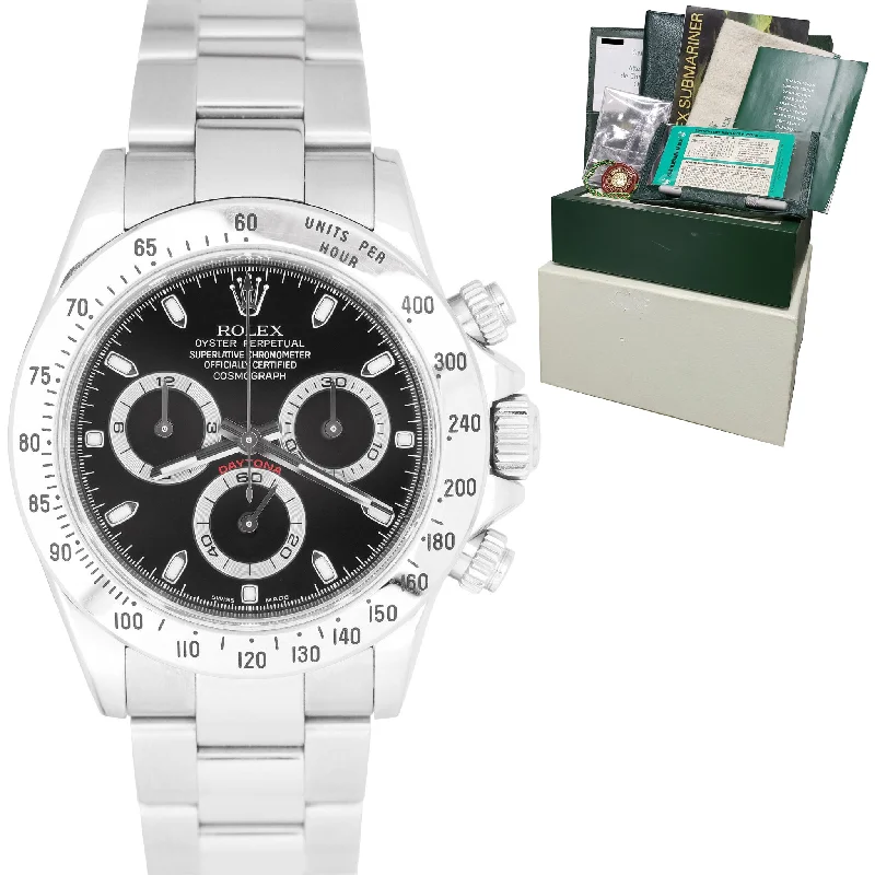 Stylish Watches with Silicone Bands-2003 UNPOL. Rolex Daytona Cosmograph Black Stainless Steel 40mm Watch 116520 B+P