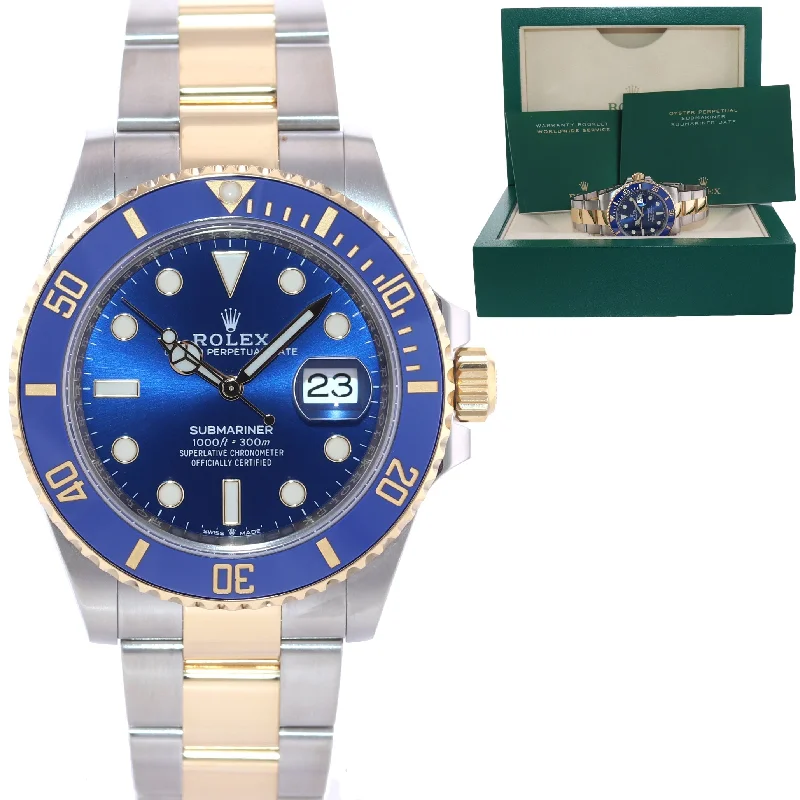 Solar Powered Watches-Rolex Submariner 41mm Blue 126613LB Two Tone Gold Watch Box