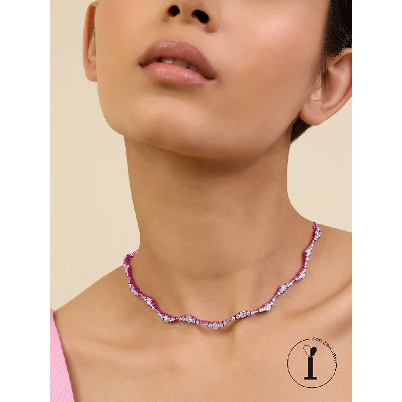 Minimalist Pendant Necklaces-Isharya Pink Wave in Signature Colored Plating Necklace