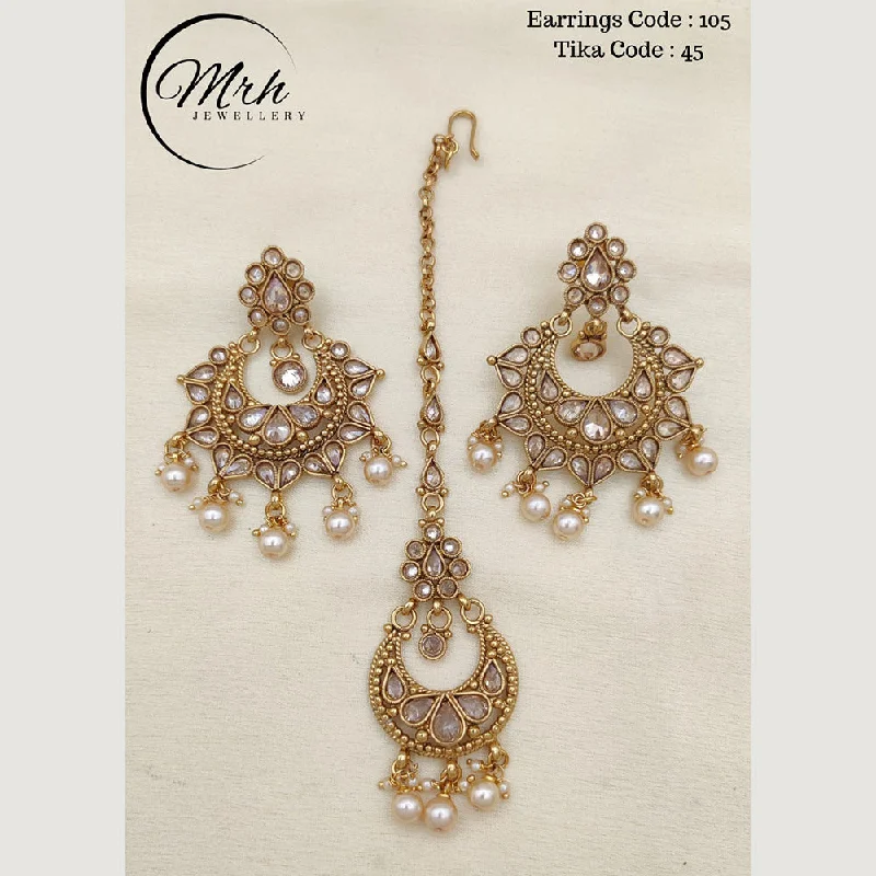 Beautiful Crystal Earrings-Jewel Addiction Copper Gold Plated Earrings With Mangtikka