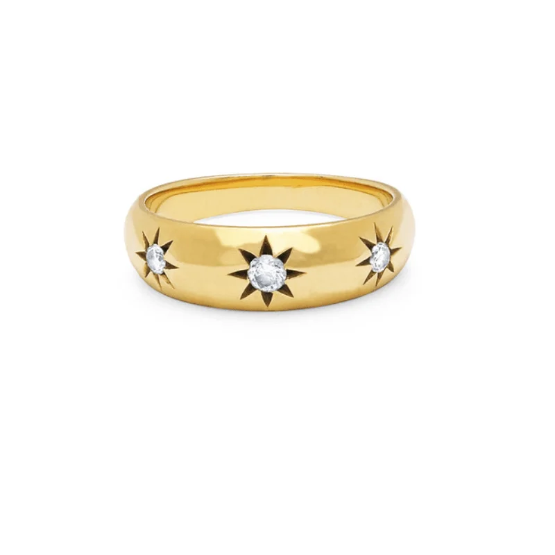 Antique Gold Rings-Star Set Rounded Ring | Ready to Ship