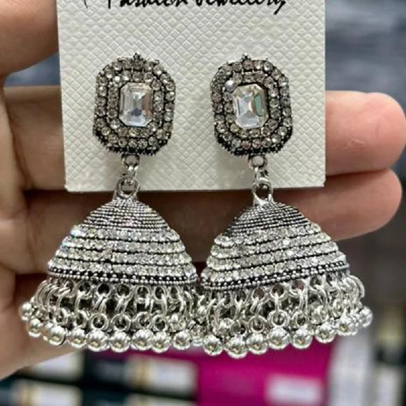 Custom Gemstone Earrings-Manisha Jewellery Oxidised Plated Austrian Stone Jhumki