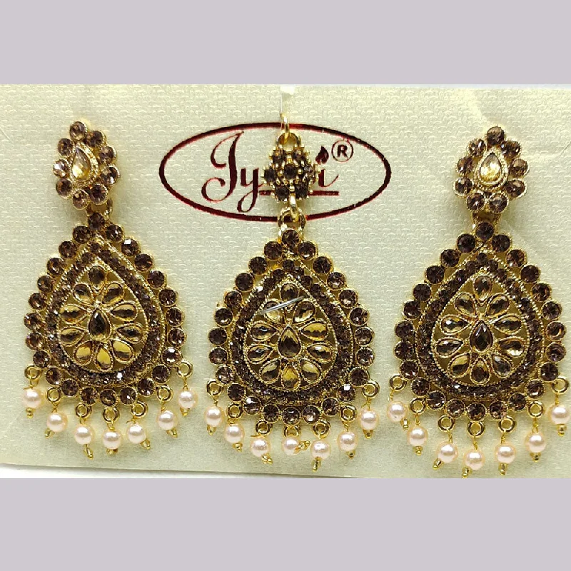 Black Gold Earrings-Tip Top Jewellers Gold Plated Austrian Stone And Pearl Earrings With Mangtikka