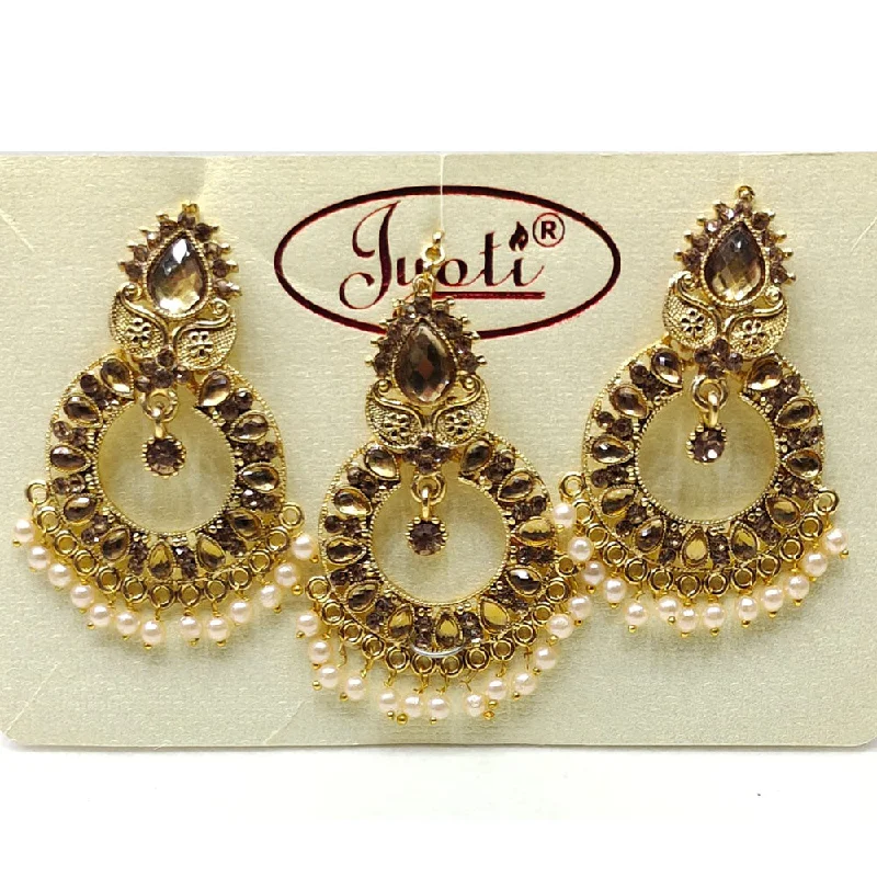 Eco-Conscious Earrings-Tip Top Jewellers Gold Plated Austrian Stone And Pearl Earrings With Mangtikka