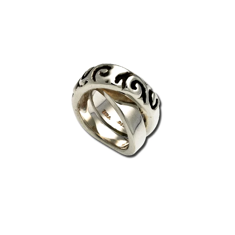 Engraved Wedding Rings-Swirl Crossover Ring