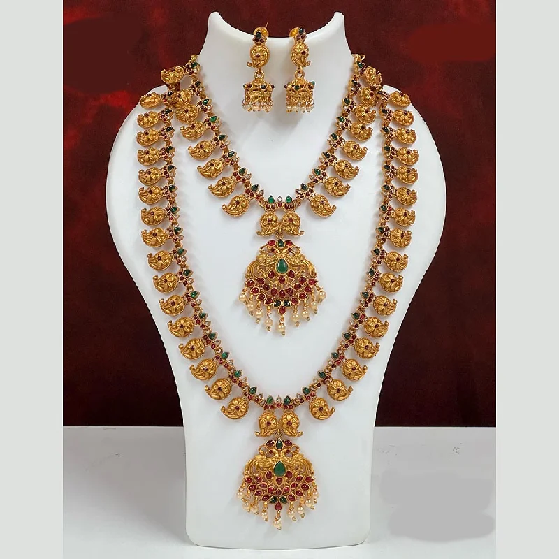 Custom Silver Necklaces-Diksha Collection Pota Stone Necklace Combo Set