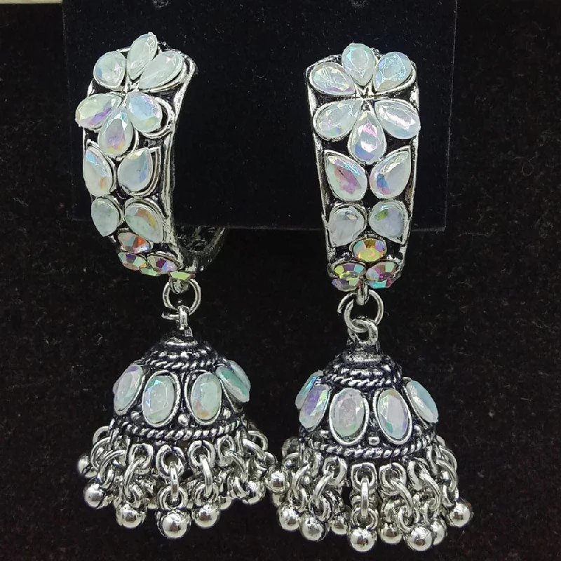 Geometric Earrings-SP Jewellery Oxidised Plated Crystal Stone Jhumki Earrings