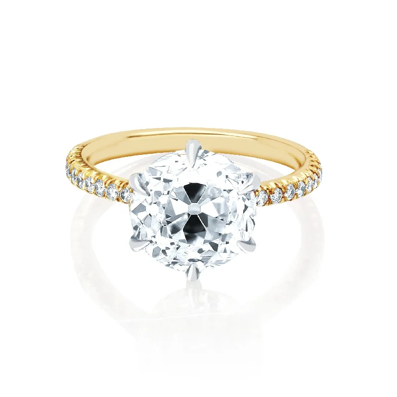 Bold Statement Rings-Old Mine Cut Diamond Setting with Pavé Diamond Band