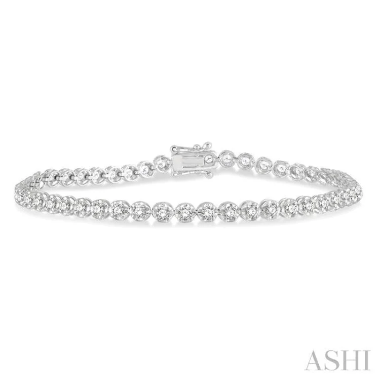 Luxury Crystal Bracelets-2 Ctw Round Cut Diamond Illusion Bracelet in 14K White Gold