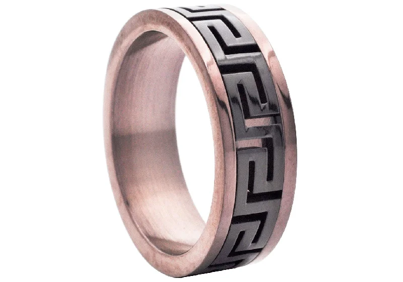 Silver Wedding Rings for Men-Mens Two Tone Black Stainless Steel Chocolate Band