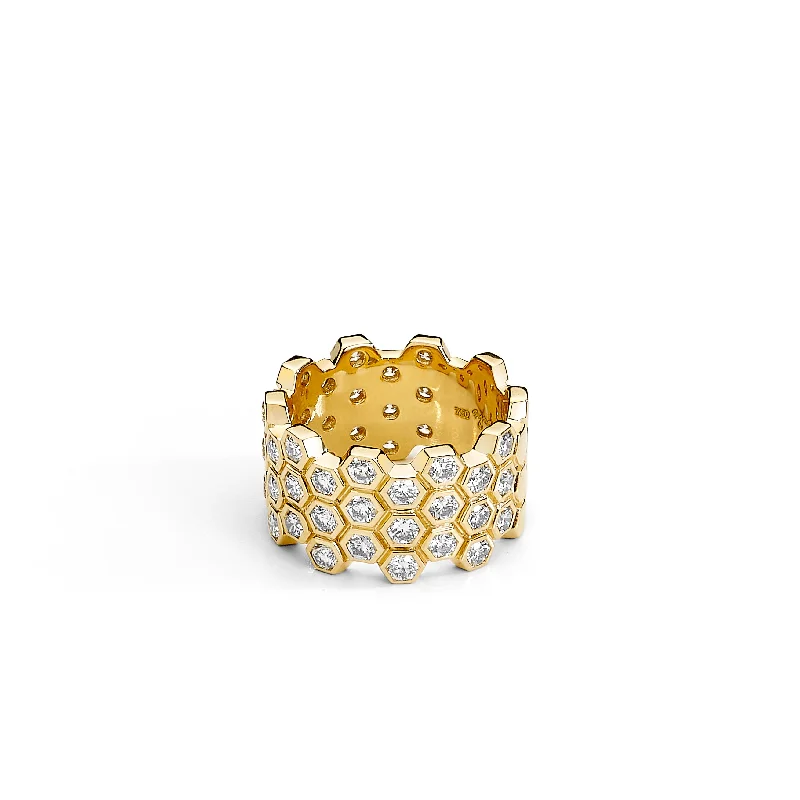 Colored Gemstone Rings-Honeycomb Diamond Band