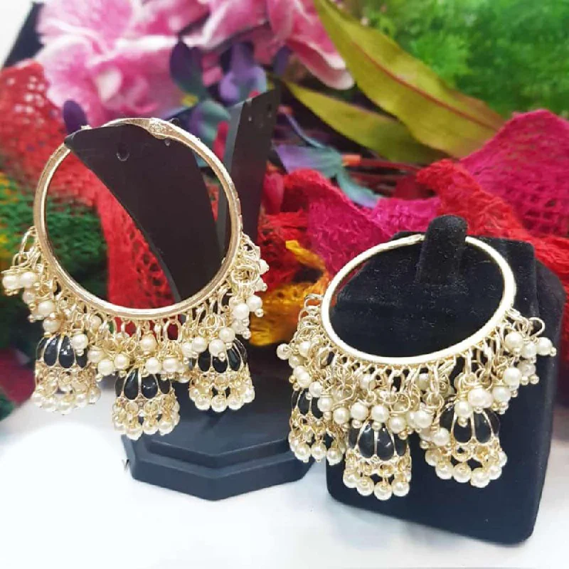 Funky Resin Earrings-Manisha Jewellery Gold Plated Meenakari And Pearls Jhumki Earrings