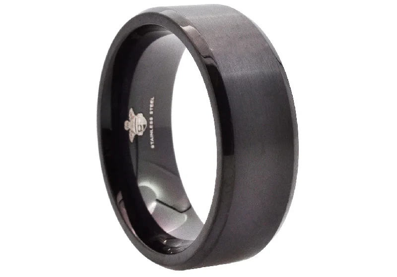 Elegant Gold Rings-Mens 8mm Black Stainless Steel Basic Band Ring