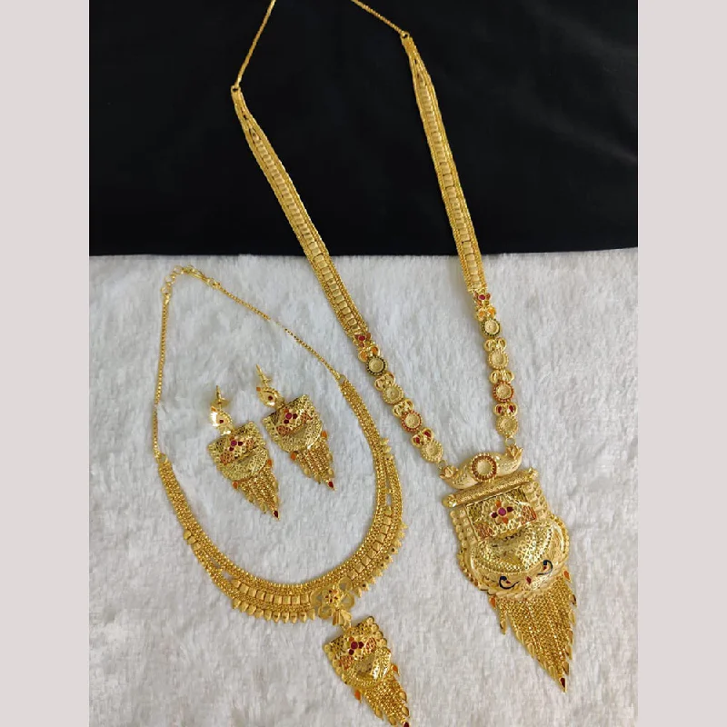 Classic Gold Pendant Necklaces-Pari Art Jewellery Forming Gold Double Necklace Set