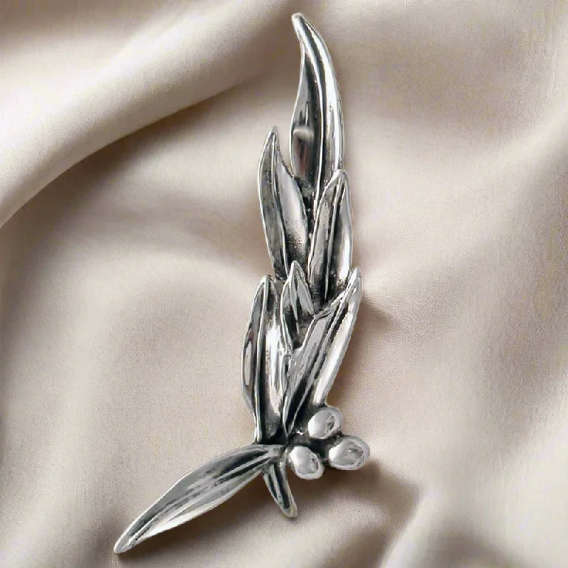 Elegant Bird Brooch-Greek Traditional Olive leaf brooch in sterling silver (K-38)