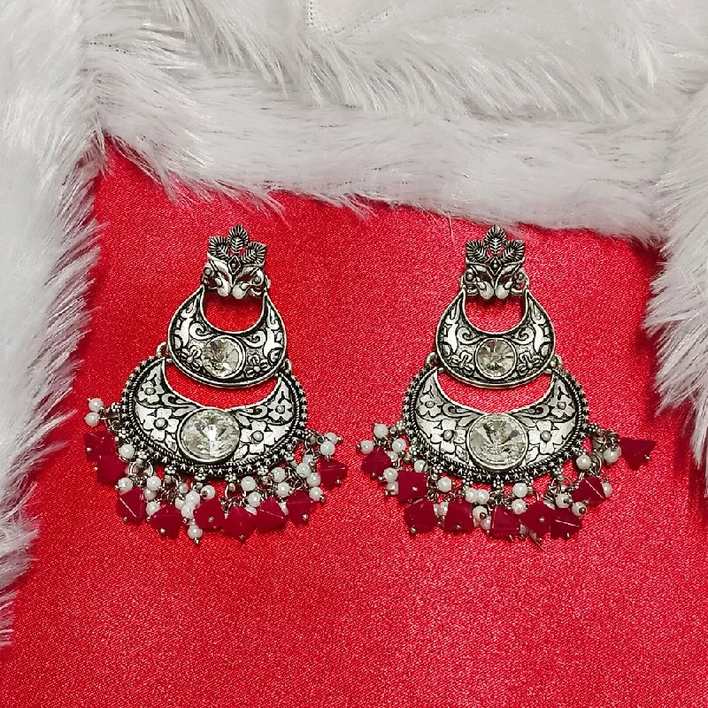 Handmade Earrings Online-Darshana Jewels Crystal Stone Silver Plated Dangler Earrings