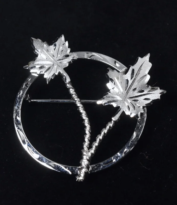 Modern Crystal Brooch for Weddings-Sterling Silver Maple Leaves Brooch