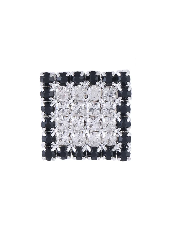 Custom Floral Brooch with Colorful Stones-Square Shape Black And Silver Diamond Pin Brooch