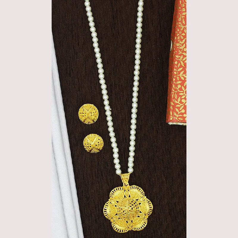 Custom Gemstone Necklaces-Mahavir Gold Plated Pearl Necklace Set