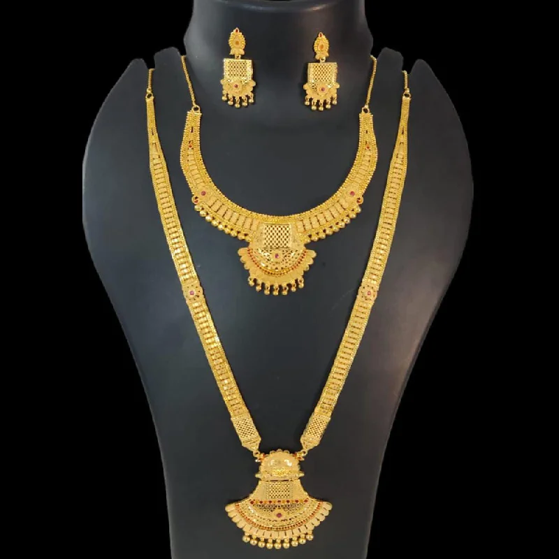 Elegant Wedding Pendant Necklaces-Pari Art Jewellery Forming Gold Double Necklace Set