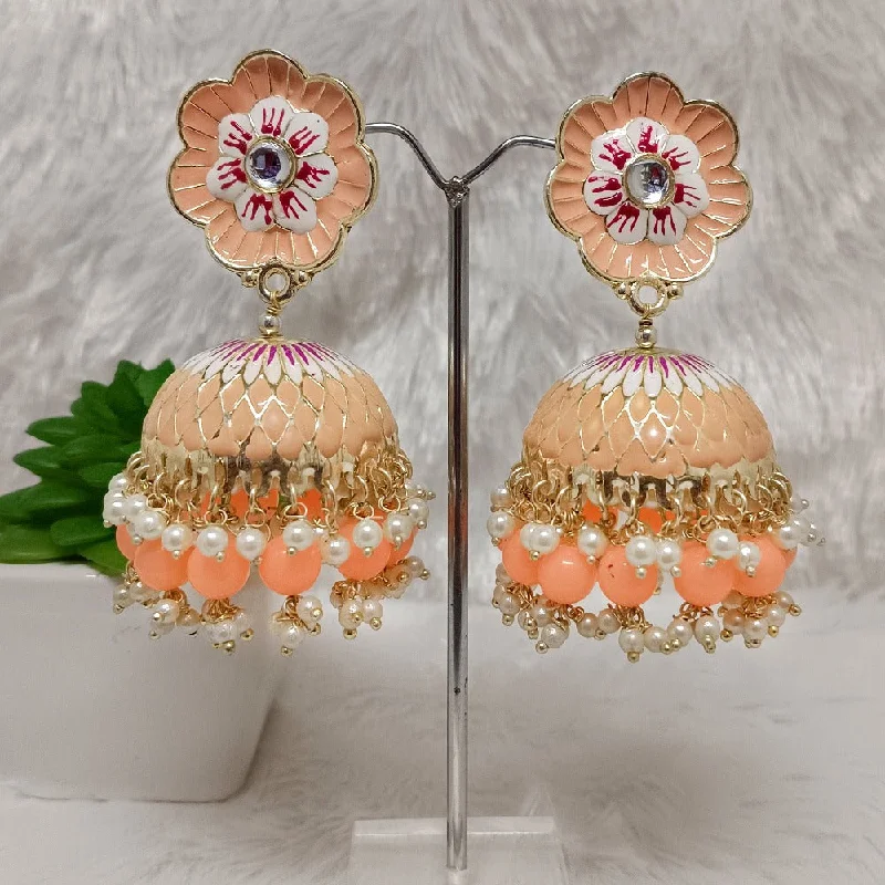 Minimalist Gold Earrings-Darshana Jewels Gold Plated Meenakari Jhumki Earrings