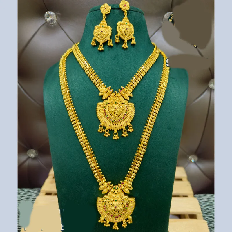 Luxury Gold Necklaces-Siara Collections Forming Gold Plated Double Necklace Set