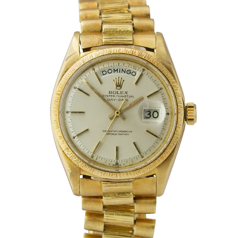 High-End Watches for Special Occasions-VINTAGE Rolex Day-Date President Silver PIE PAN 1807 36mm 18K Yellow Gold Watch