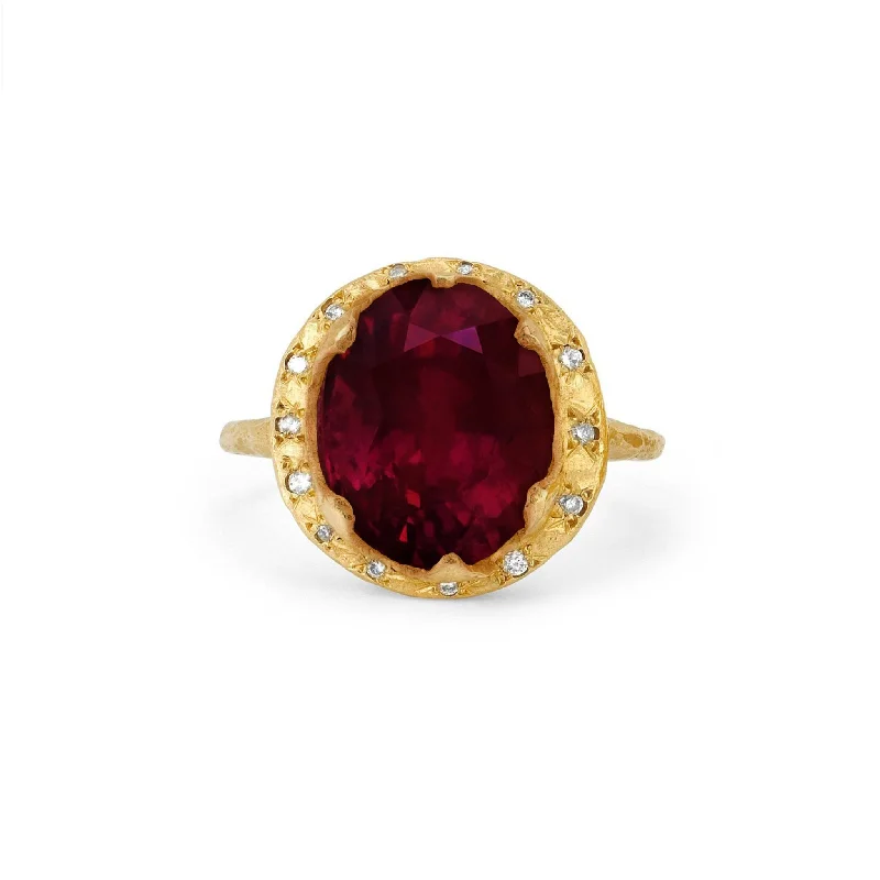 Trendy Gemstone Rings-Queen Oval Ruby Ring with Sprinkled Diamonds