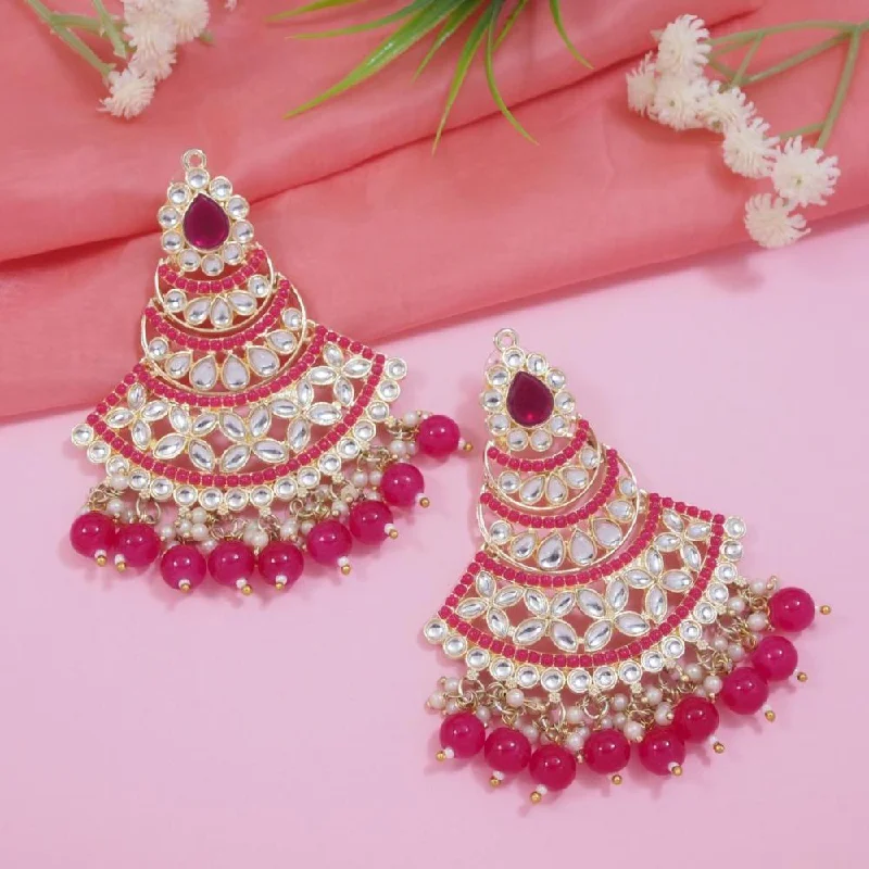 Vintage Silver Earrings-Etnico Gold Plated Traditional Meenakari Kundans & Pearls Chandbali Earrings For Women (E3032Q)