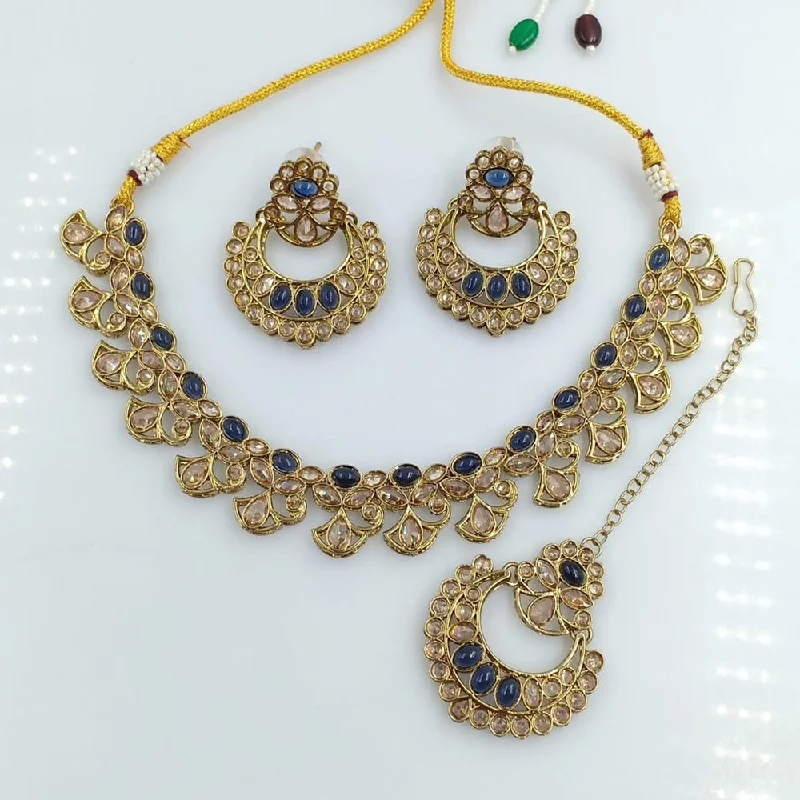 Simple Gemstone Choker Necklaces-Rani Sati Jewels Gold Plated Reverse AD Necklace Set