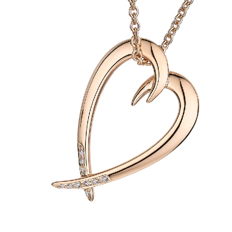 Personalized Name Necklaces-Hook Heart  Pendant - Rose Gold Vermeil & Diamond