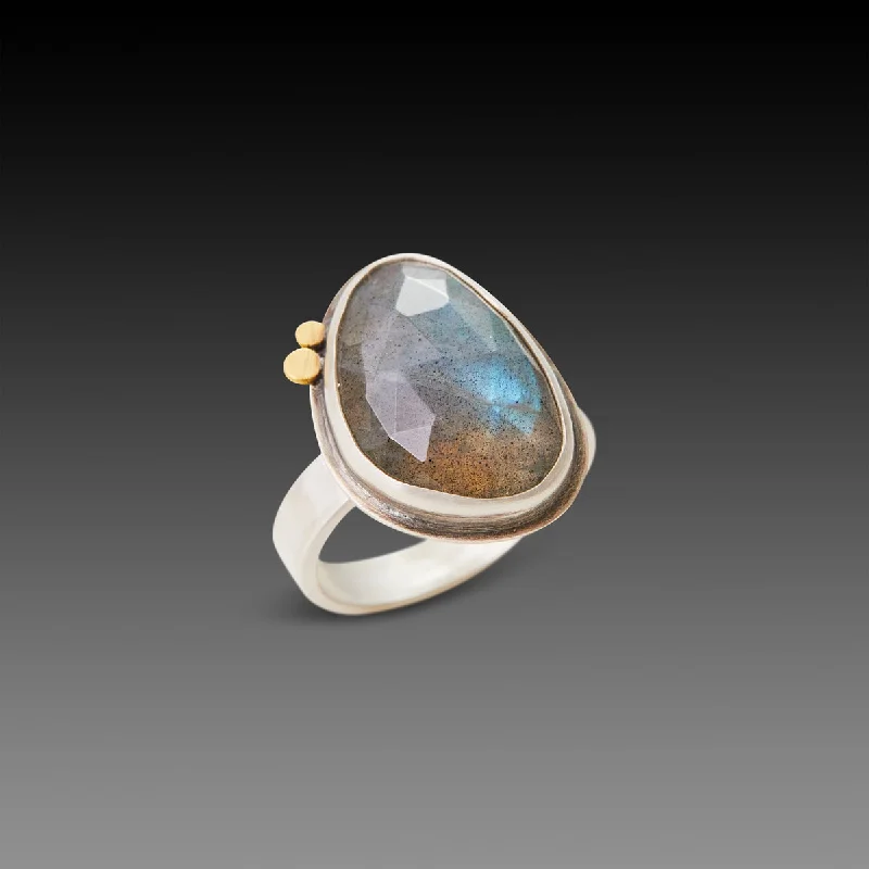 Stylish Gemstone Rings-Labradorite Ring with Gold Dots