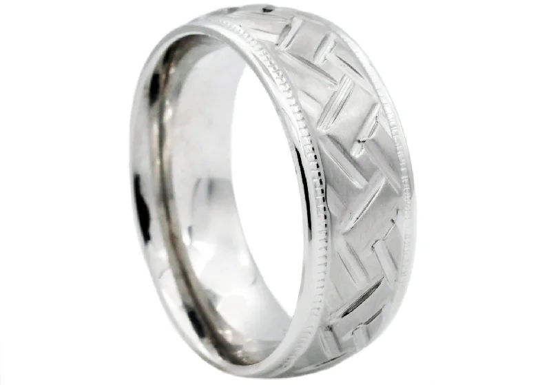 Blue Diamond Rings-Mens Stainless Steel Band