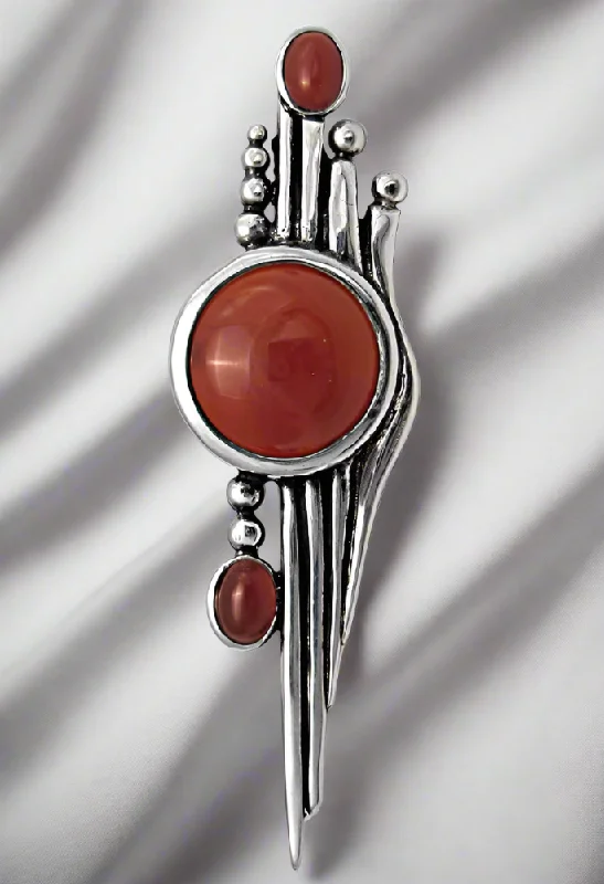 Luxury Brooch with Gemstone and Pearl Accents-Greek Traditional Brooch in Sterling silver with a Carnelian (K-08)