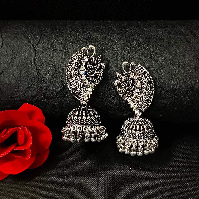 Large Hoop Earrings for Women-Darshana Jewels Oxidised Plated Jhumki Earrings