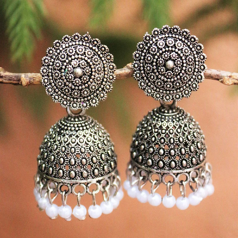 Simple Gemstone Earrings-H K Fashion Oxidised Plated Jhumki Earrings