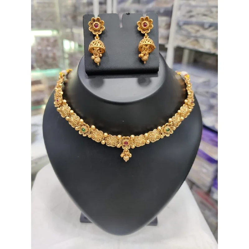 Classic Diamond Pendant Necklaces-Akruti Collection Gold Plated Pota Stone Matte Finish Necklace Set