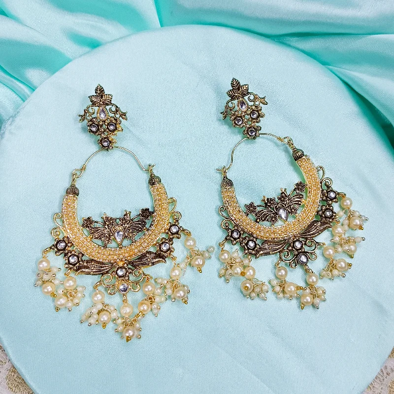 Small Hoop Earrings-Darshana Jewels Gold Plated Crystal Stone And Pearls Dangler Earrings