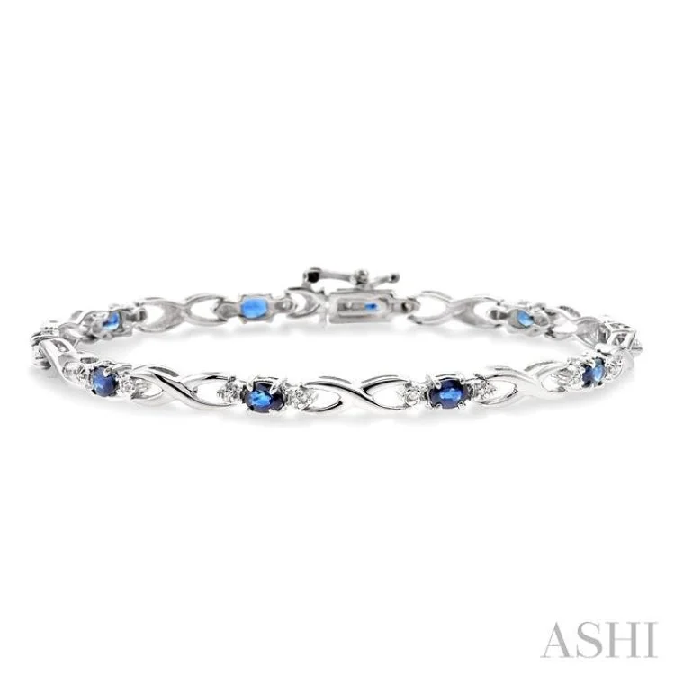 Stackable Bead Bracelets-4x3mm Oval Cut Sapphire and 1/10 Ctw Single Cut Diamond Bracelet in 10K White Gold