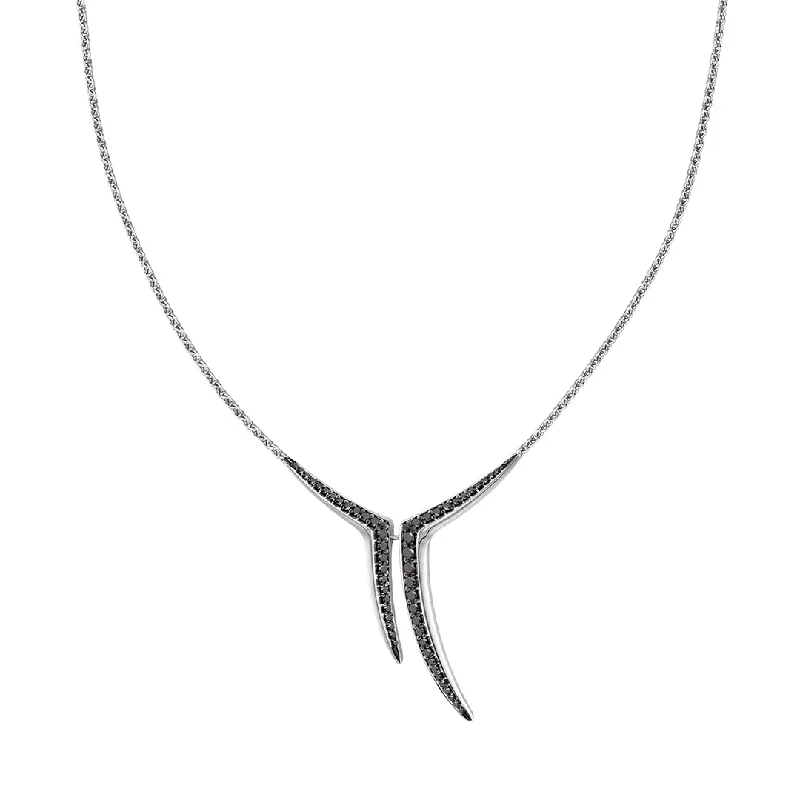 Chunky Chain Necklaces-Sabre Fine Aerial Small Necklace - 18ct White Gold & Black Diamond