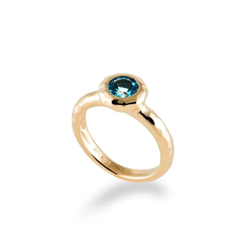 Designer Platinum Rings-Ripple Ring with Blue Topaz