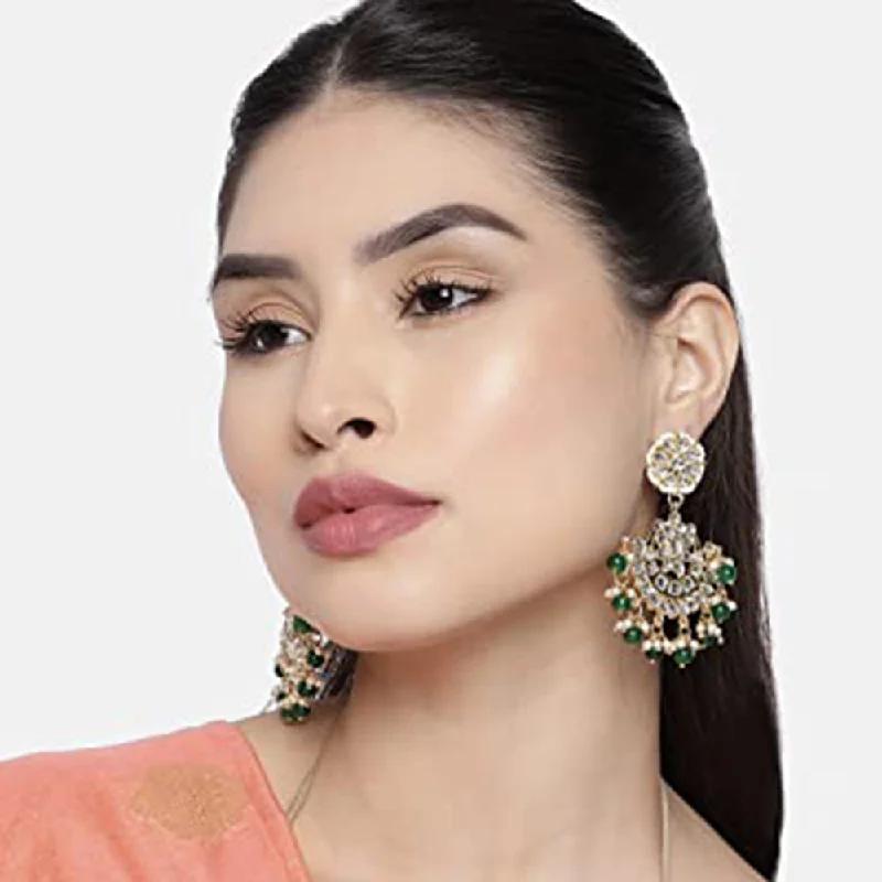 Bridal Jewelry Earrings-Etnico 18K Gold Plated Matt Finish Chandbali Earrings Handcrafted Kundan & Pearl (E2911G)