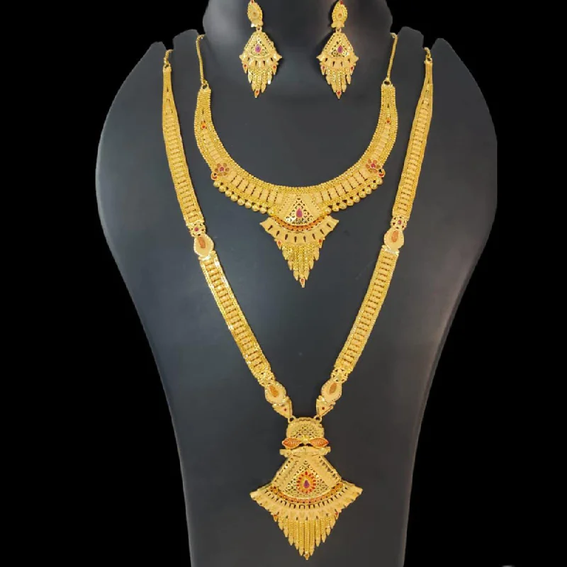 Green Turquoise Necklaces-Pari Art Jewellery Forming Gold Double Necklace Set